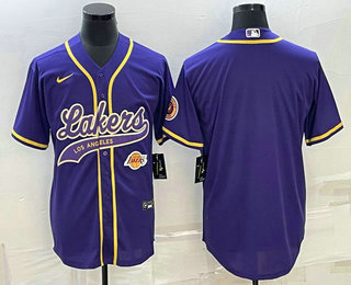 Mens Los Angeles Lakers Blank Purple With Patch Cool Base Stitched Baseball Jersey->->NBA Jersey